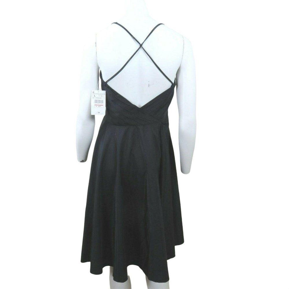 Zara Basic Womens Black Slip Dress L Empire Criss Cross Straps Knee Length - Picture 7 of 12